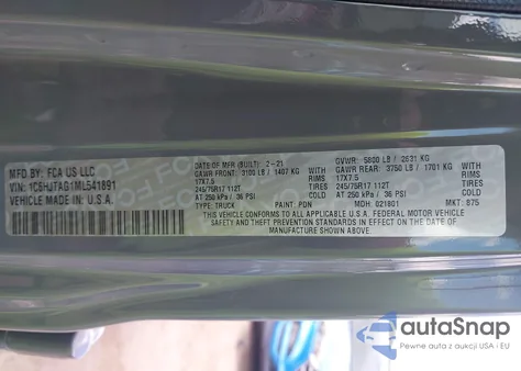 2021 Jeep Gladiator Sport 4X4 from USA, damaged, VIN 1C6HJTAG1ML541891